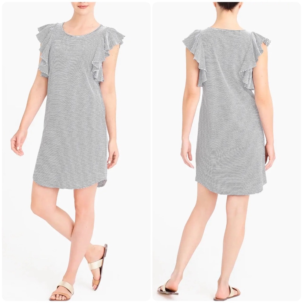J. Crew Factory Black & White Ruffle Sleeve T Shirt Dress Size XL